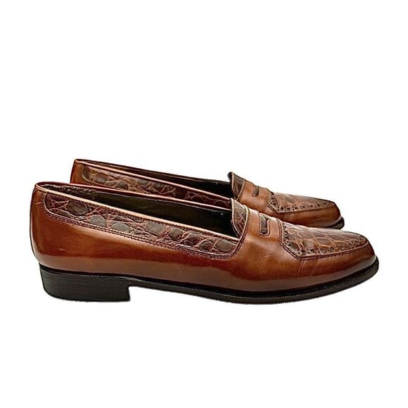 Mario Bruni Mens Loafer Slip On Cognac Leather-Crocodile Size 8 M Pre-Owned - Picture 7 of 10